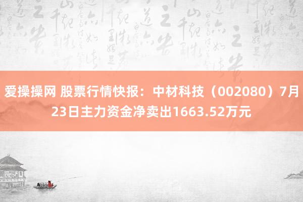 爱操操网 股票行情快报：中材科技（002080）7月23日主力资金净卖出1663.52万元