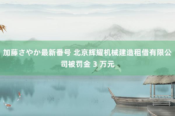 加藤さやか最新番号 北京辉耀机械建造租借有限公司被罚金 3 万元