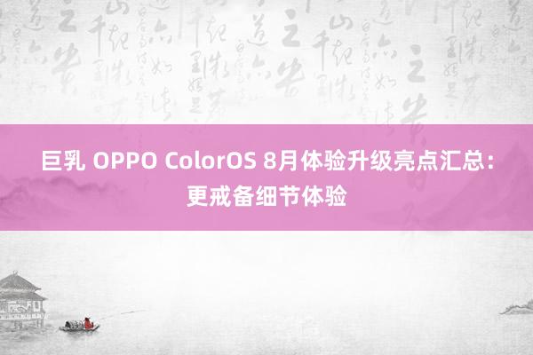 巨乳 OPPO ColorOS 8月体验升级亮点汇总：更戒备细节体验